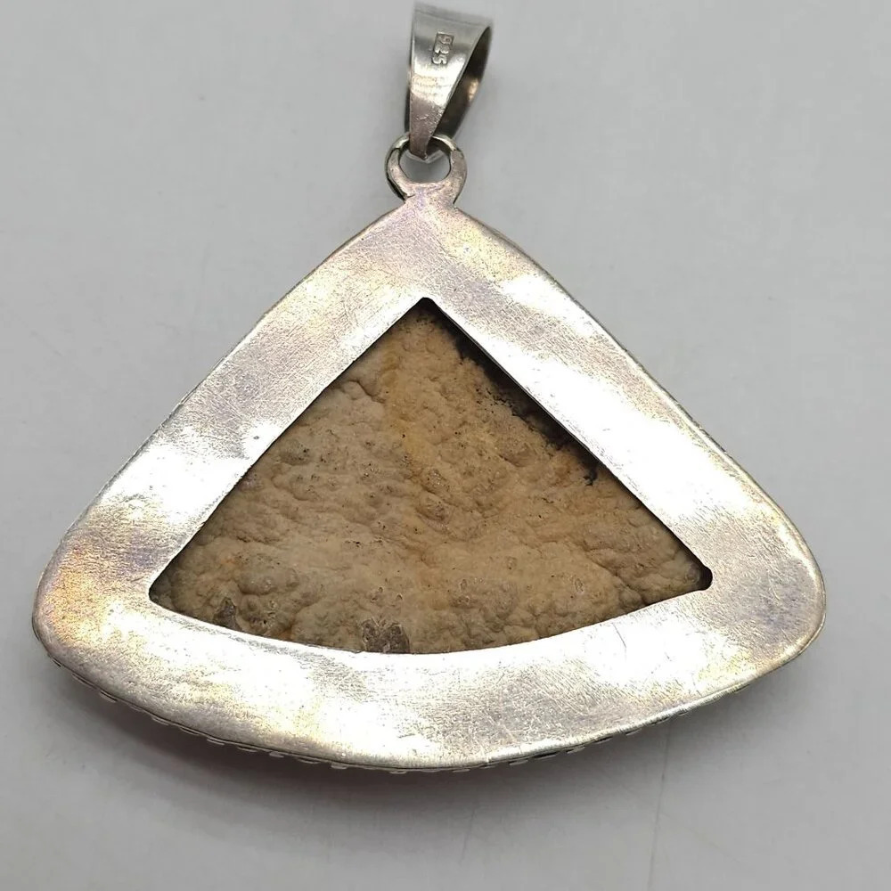 Sterling Silver Pink Rhodochrosite Triangular Pendant 2.5 Inch - Picture 3 of 7